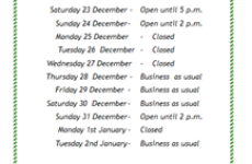 Munneries Christmas Opening Times 12/12/17