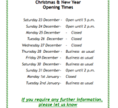 Munneries Christmas Opening Times 12/12/17