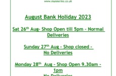 August Bank Holiday 2023 *Opening Times*